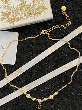 Dior Elegant Crystal-Embellished Gold-Tone Necklace